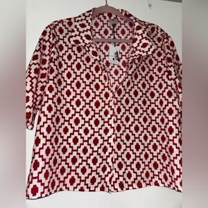 Red and White Geometric Pattern Shirt